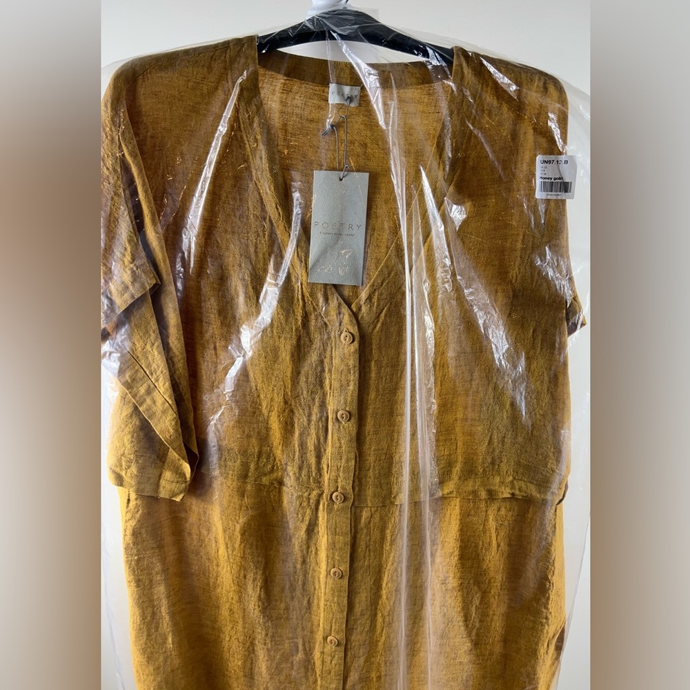 Poetry Fashion Honey Gold Linen Short-Sleeve Tunic Top, Size 8, NWT - Picture 16 of 16